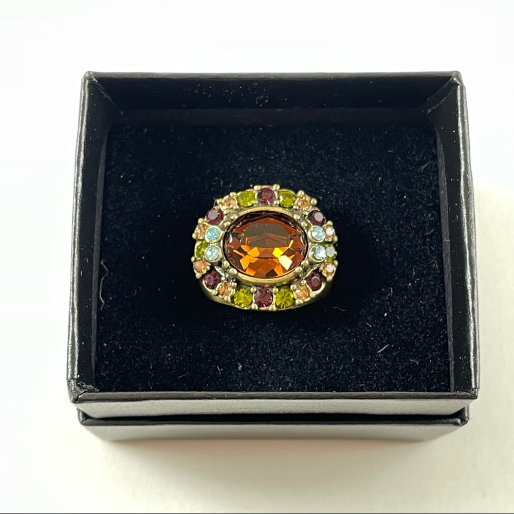 Orange Crystal Brass Statement Ring - image 3